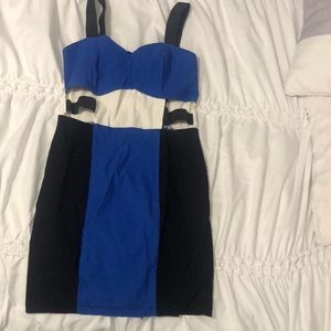 Blue white and black bodycon dress